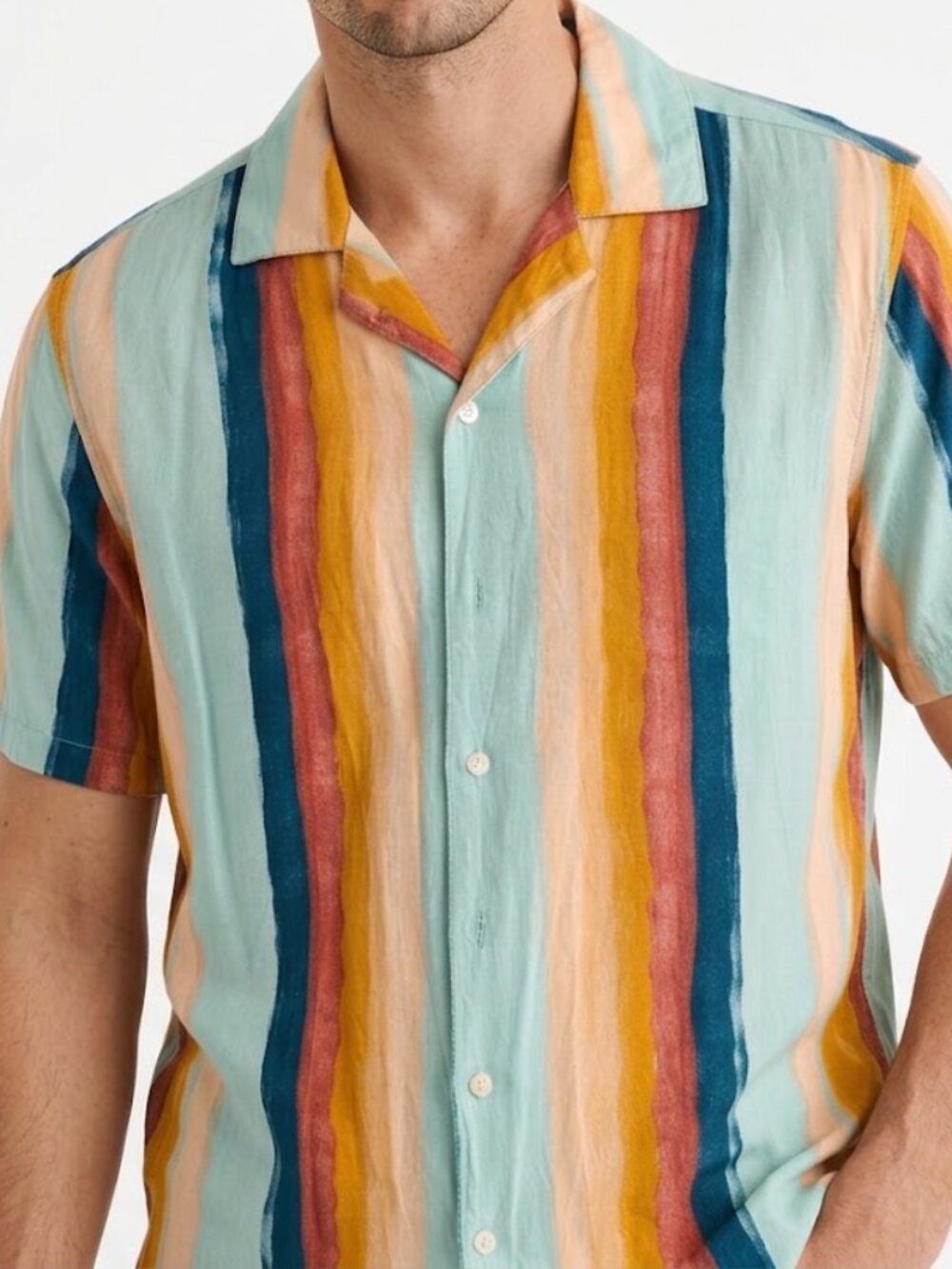 Short Sleeve Striped Button-Up Shirt